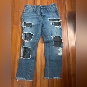 Cello Fishnet Ripped Relaxed Fit Jeans